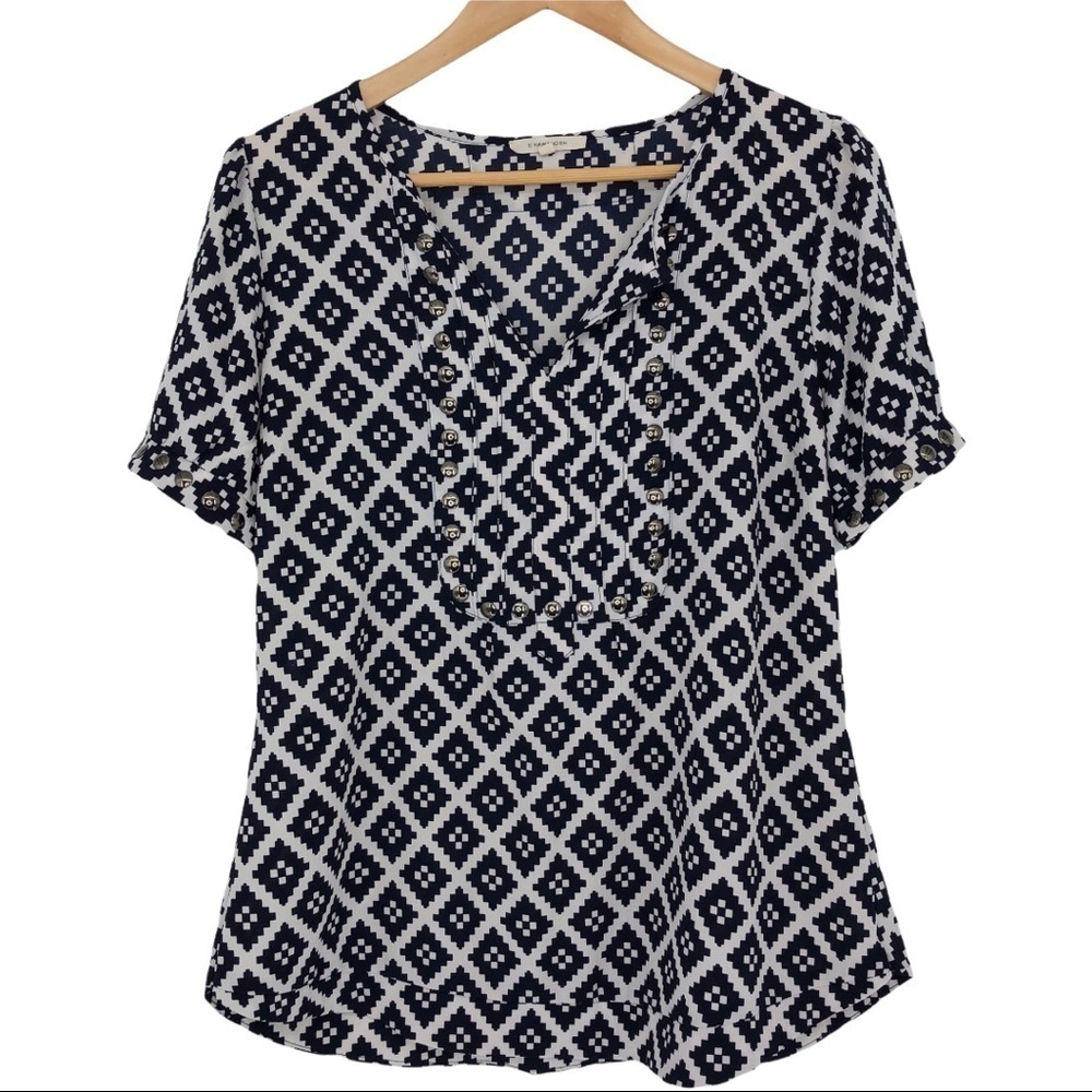 41 Hawthorn navy & white short sleeve top, M